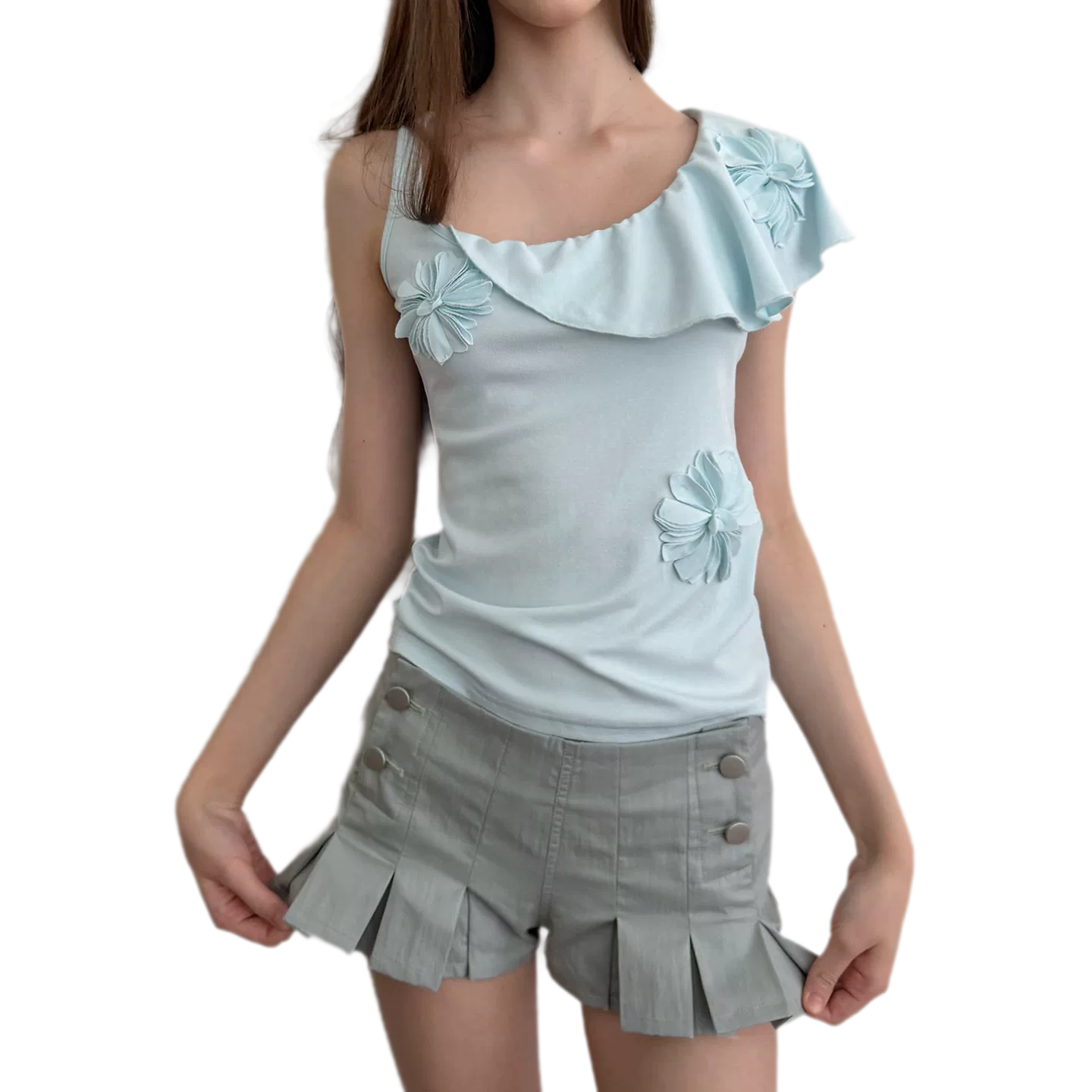 Dimensional Floral Asymmetric Tank Top