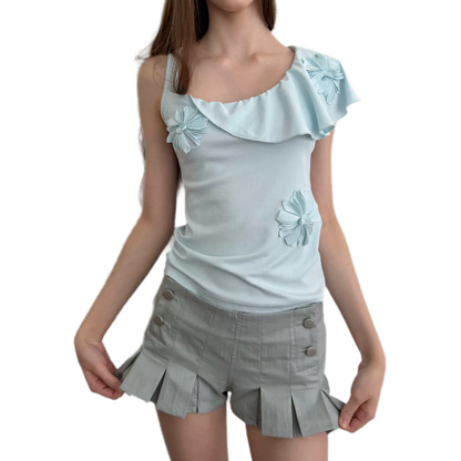Dimensional Floral Asymmetric Tank Top