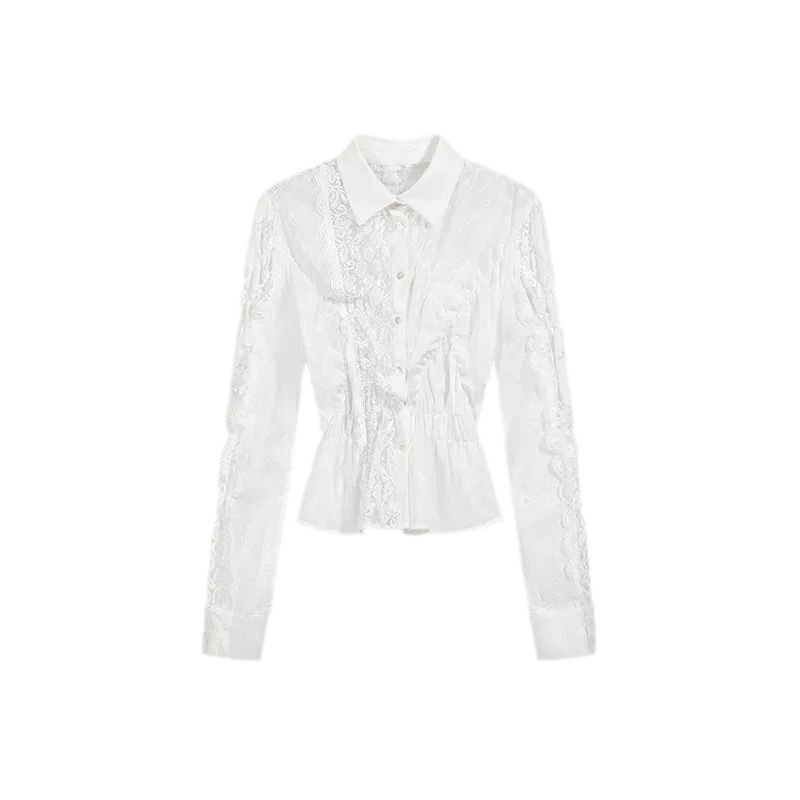 Lace Shirred Peplum Blouse