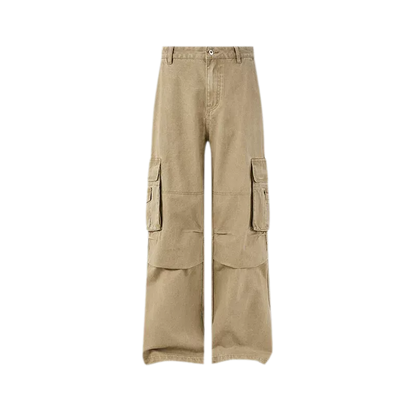 Washed Distressed Wide-Leg Cargo Pants