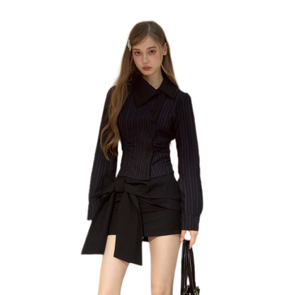 Bow Stripe Shirt Set