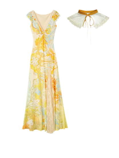 Gold Embroidered Lace Tea Dress