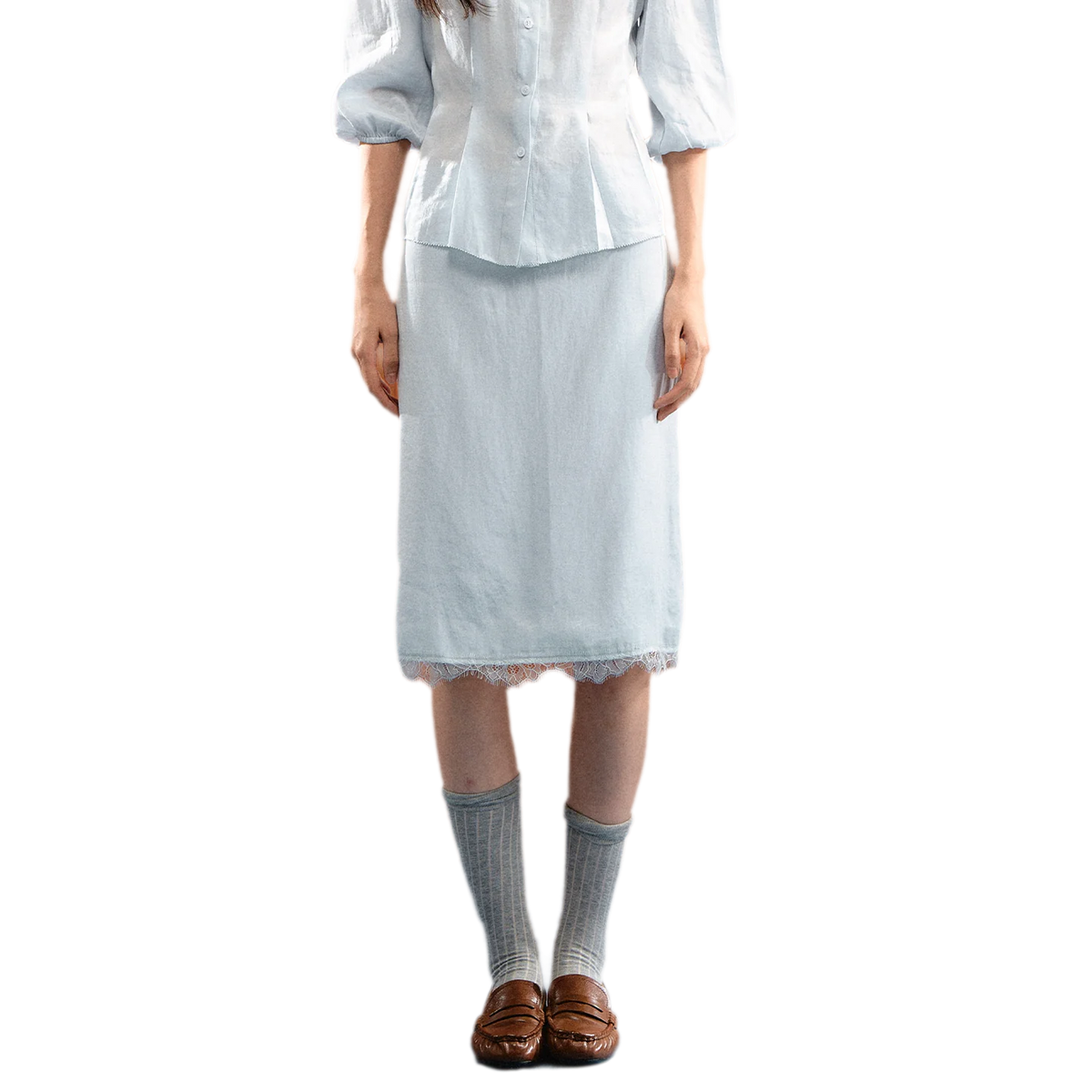 Linen Bubble Sleeve Top Skirt