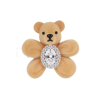 Pinza para el cabello con oso flocado y piedras preciosas