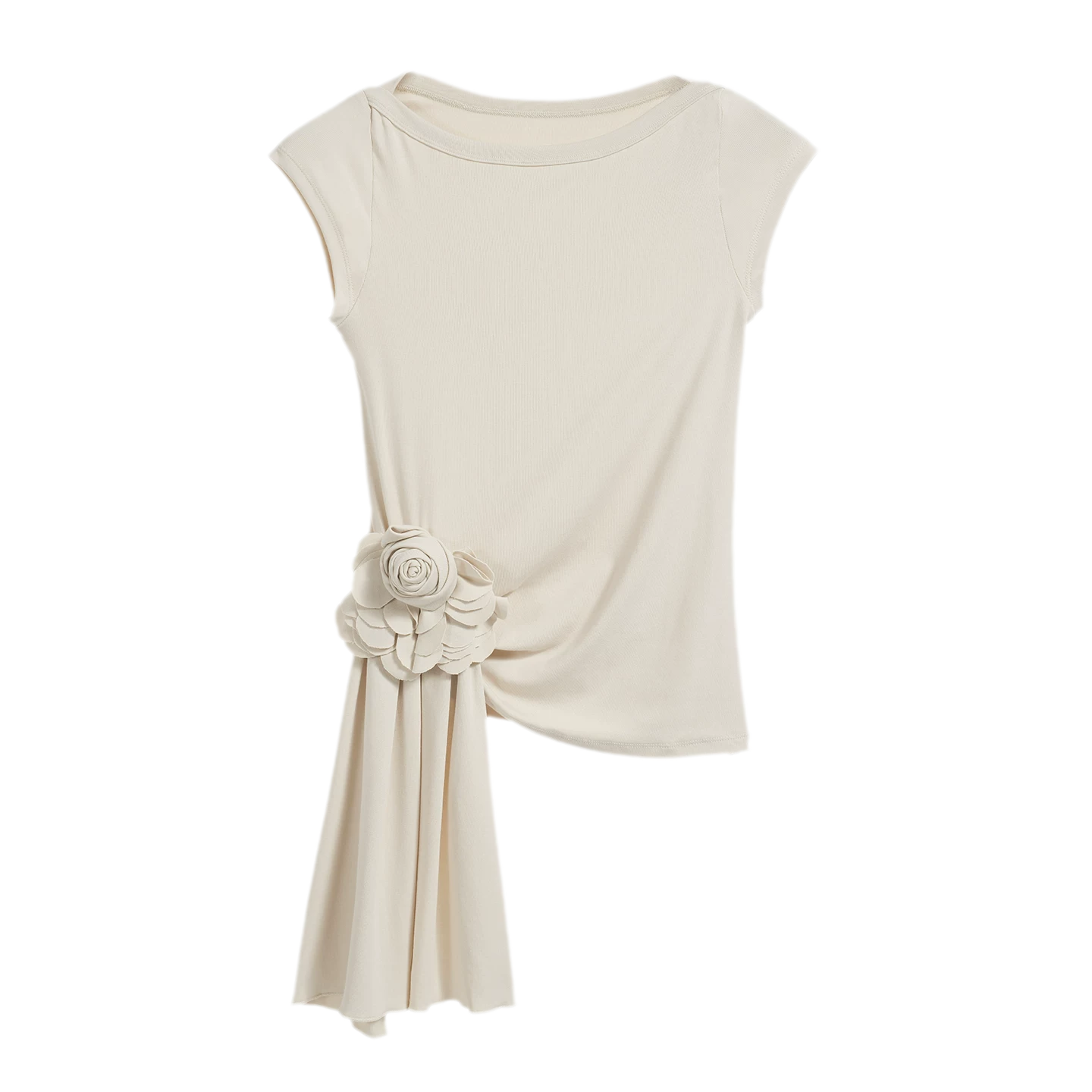 Asymmetric Flower Short Sleeve Top