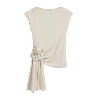 Asymmetric Flower Short Sleeve Top