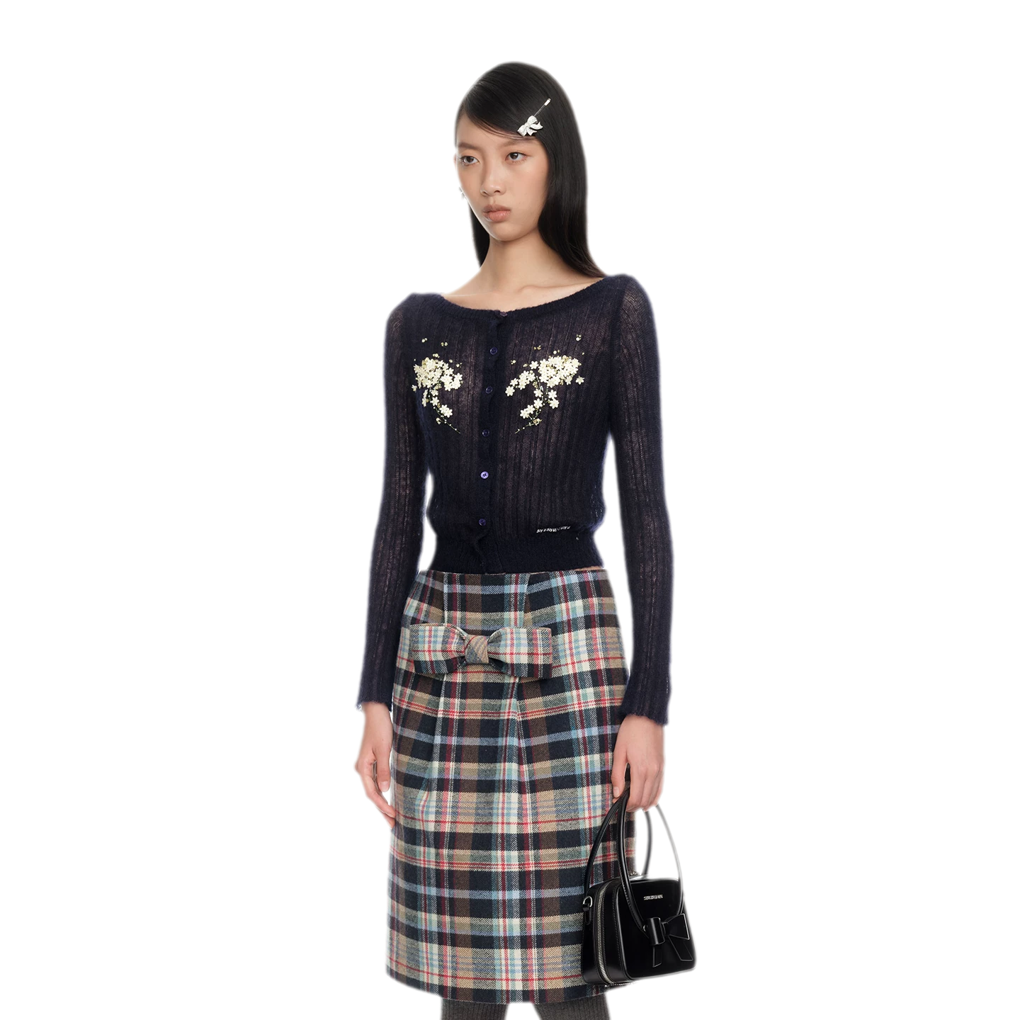 Beaded Floral Fitted Knit Top