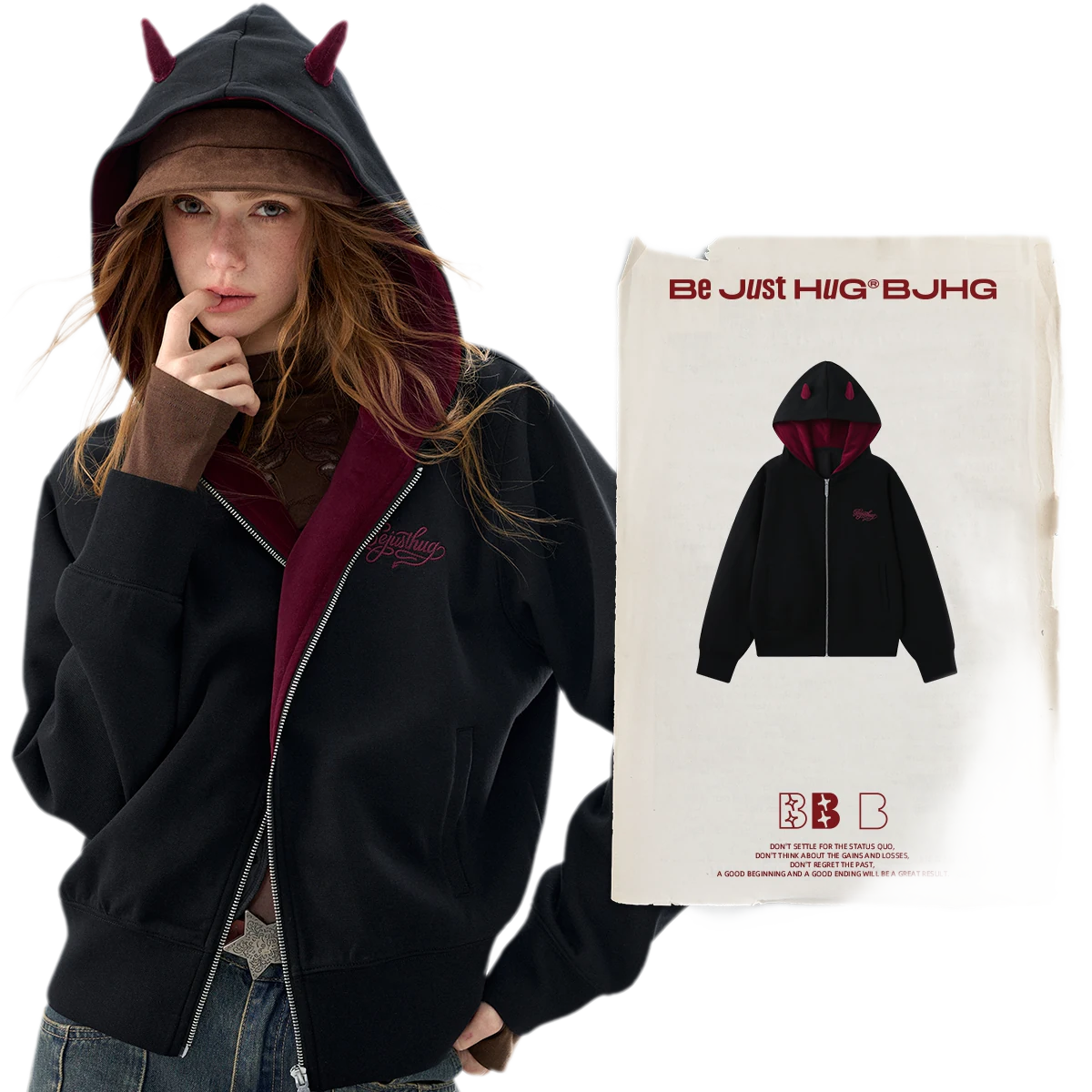 Oversized Devil Hooded Zip Jacket