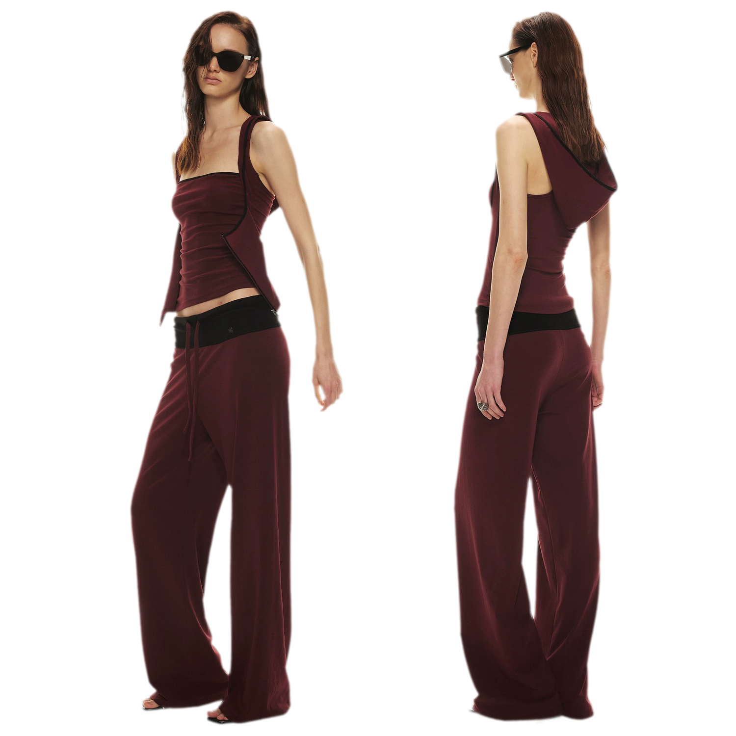 Tencel Knit Two-Piece Hoodie Vest &amp; Drawstring Pants