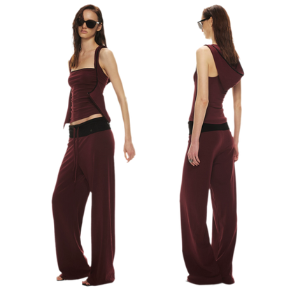 Tencel Knit Two-Piece Hoodie Vest &amp; Drawstring Pants