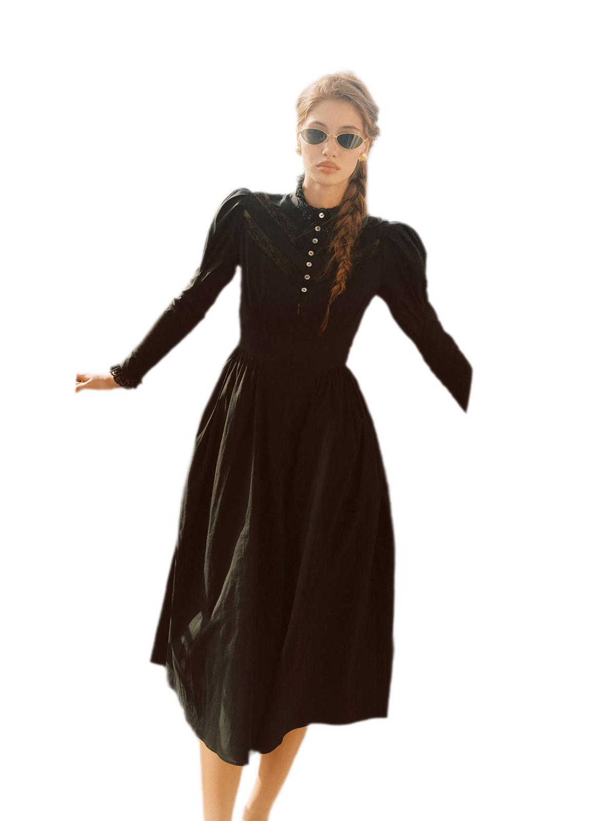 Lace Trim Victorian Midi Dress