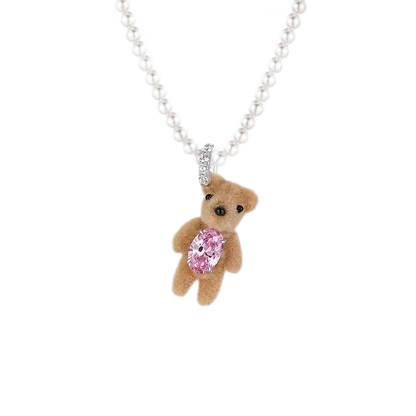 Flocked Teddy Bear Necklace