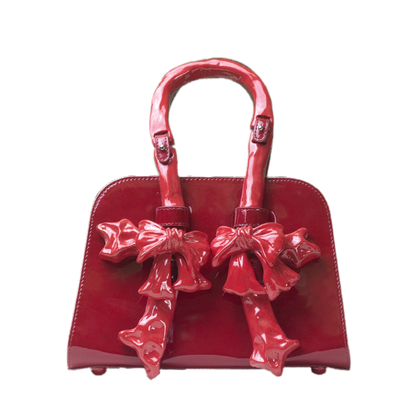 Glossy Bow Structured Handbag