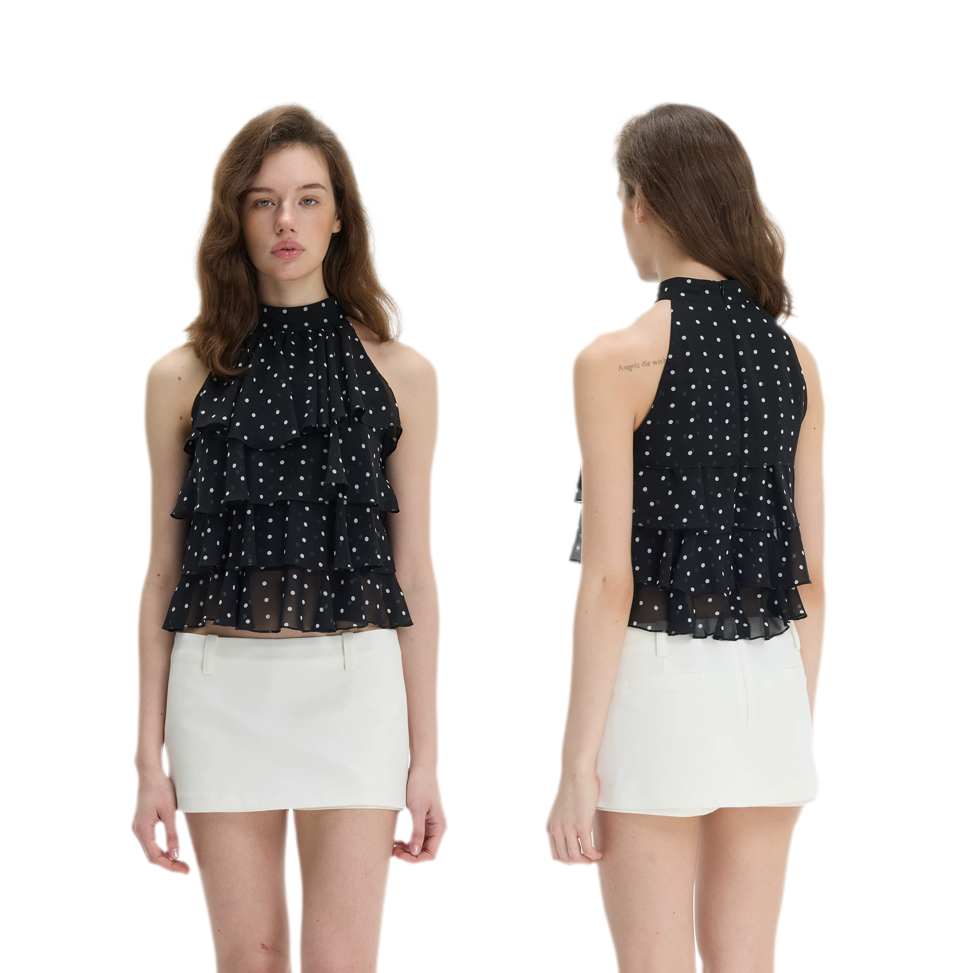 Polka-Dot Ruffle Halter Top