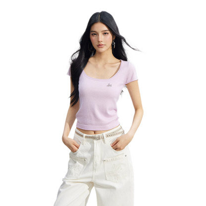 Candy Color U-Neck Short Sleeve T-Shirt