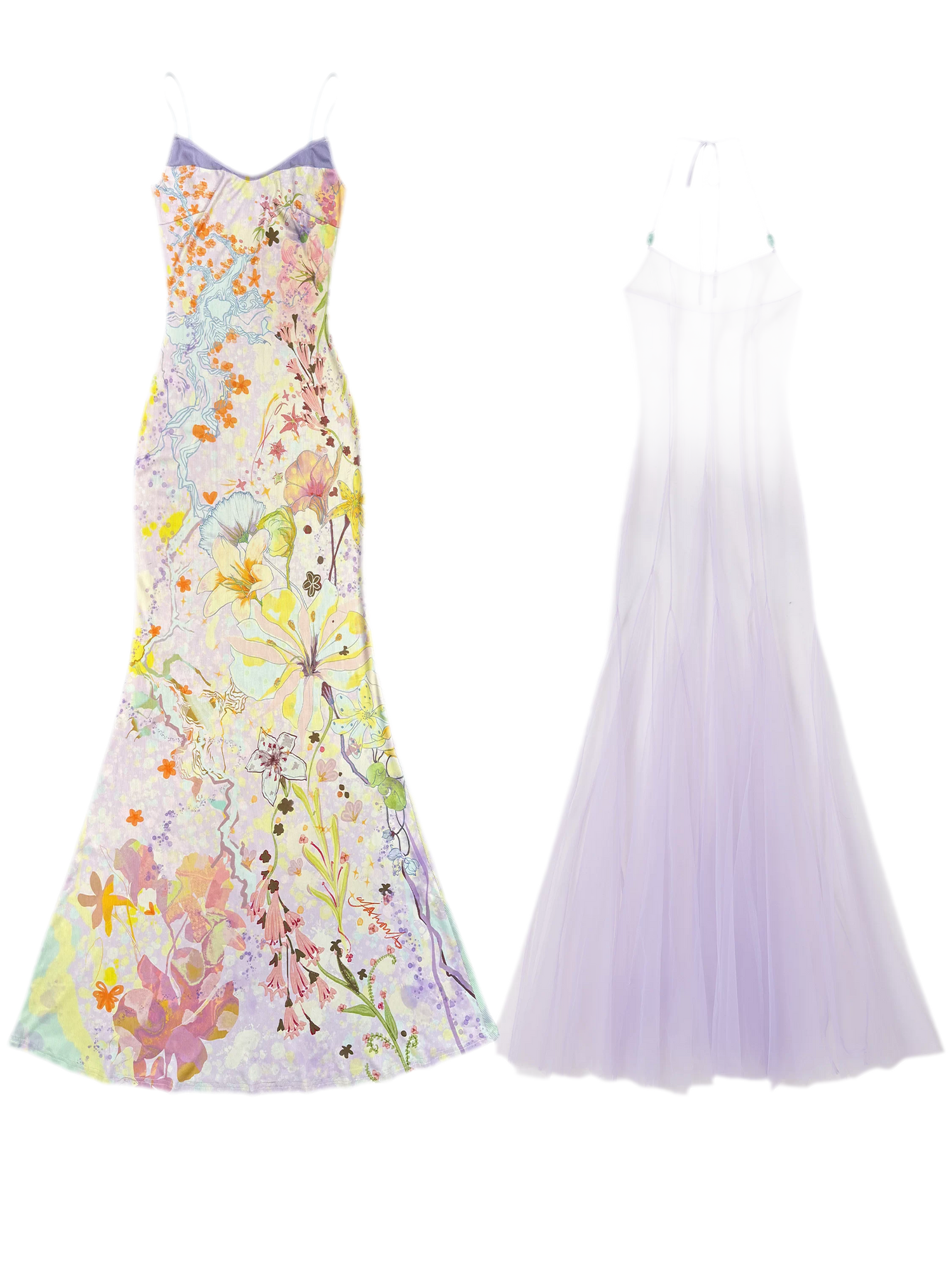 Oil-Painted Print Organza Set