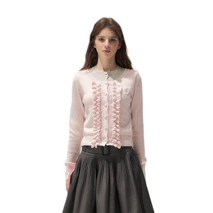 Fine-Gauge Ruffle Cardigan Sweater