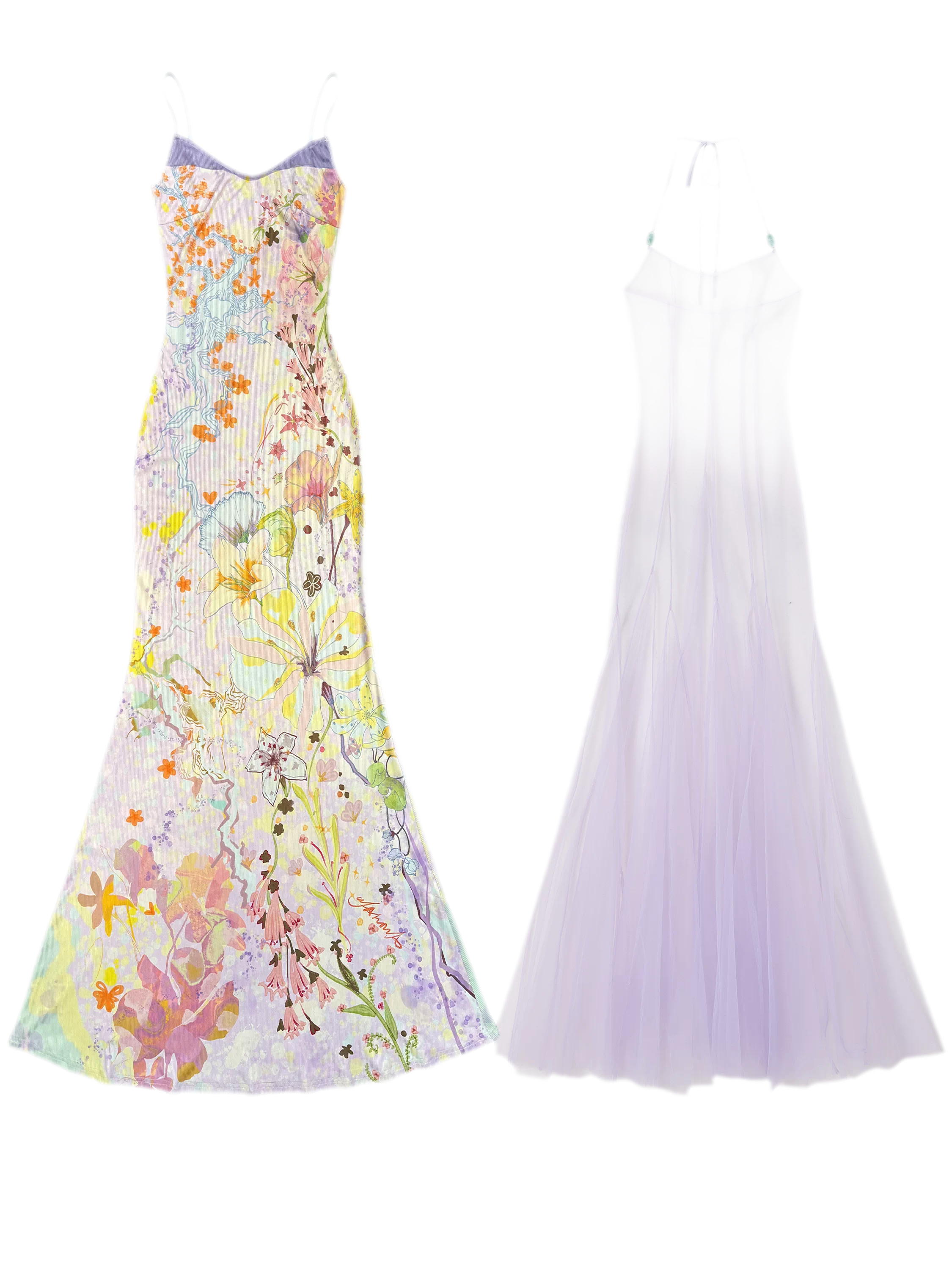Oil-Painted Print Organza Set
