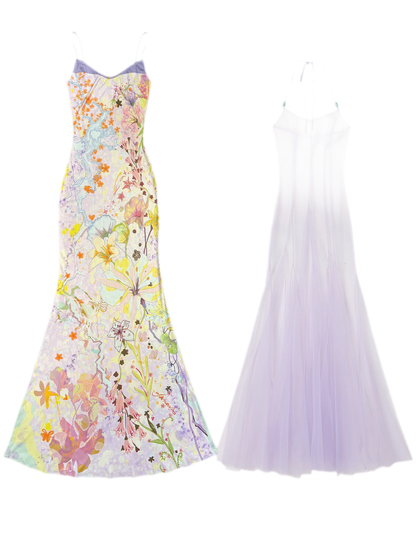 Oil-Painted Print Organza Set
