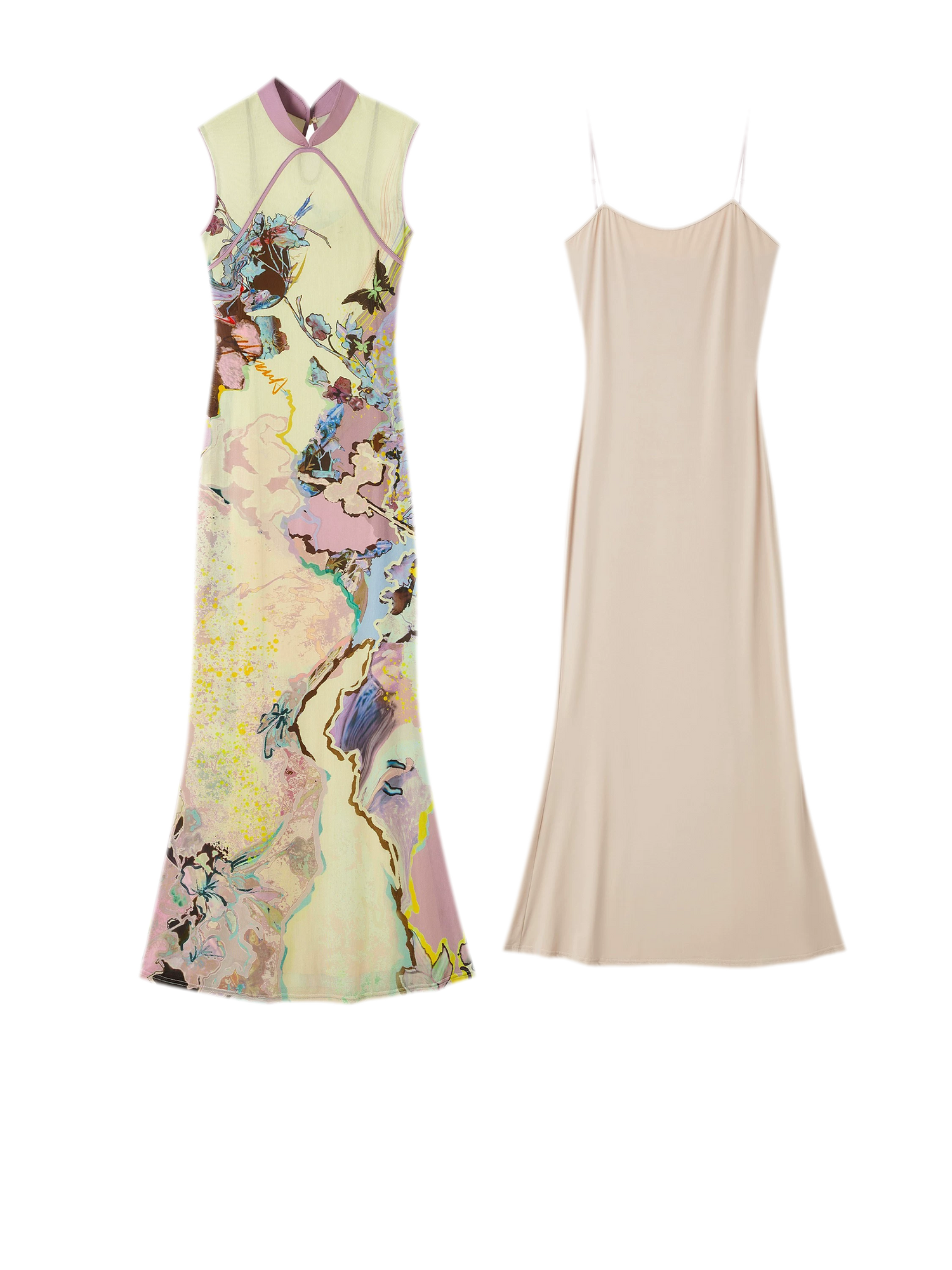 Roman Poem Printed Sleeveless Qipao Dress