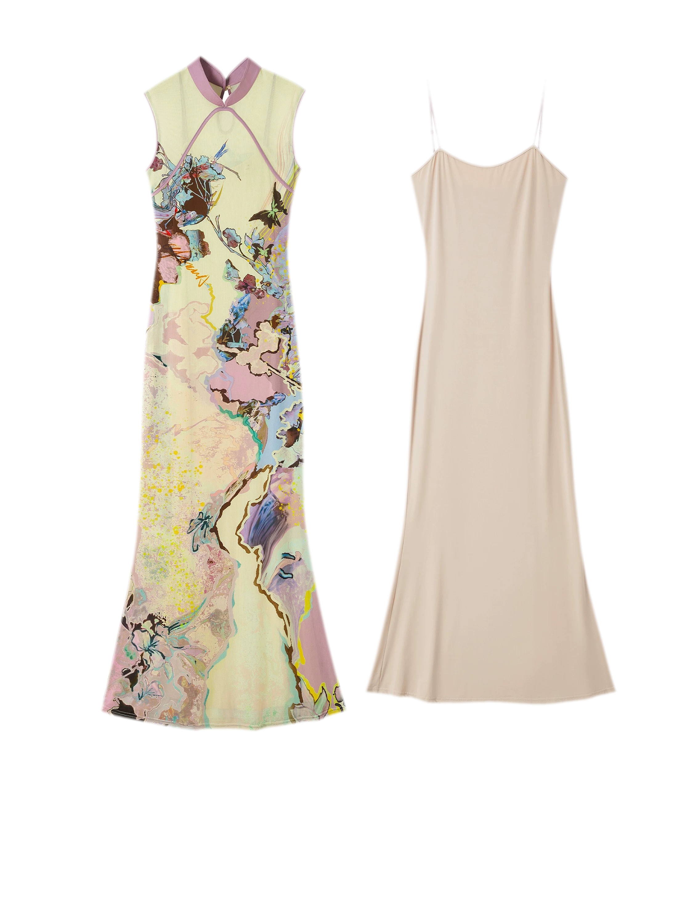 Roman Poem Printed Sleeveless Qipao Dress