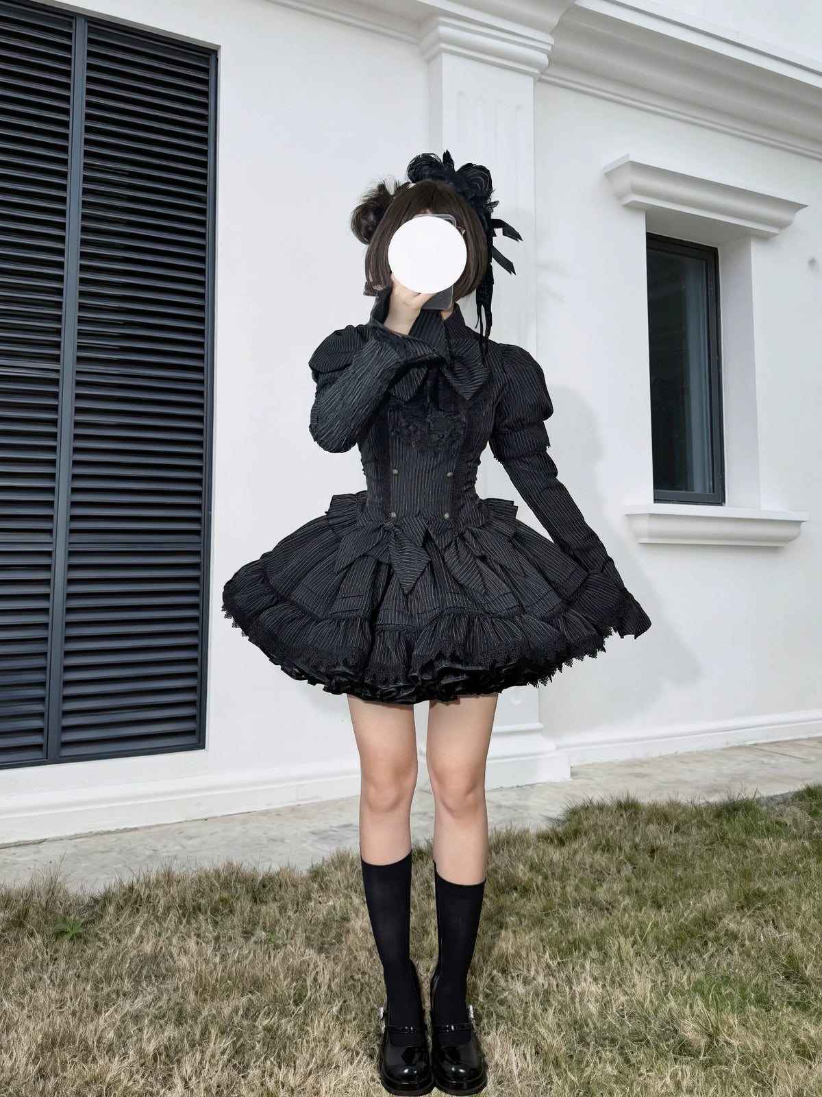 Bộ áo blouse và chân váy Lolita kẻ sọc