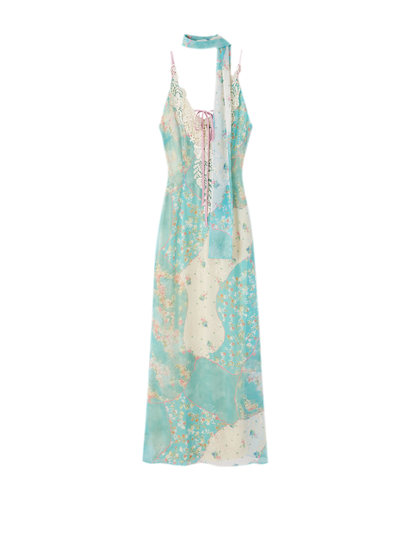 Iris Floral Lace Trim Vintage Dress