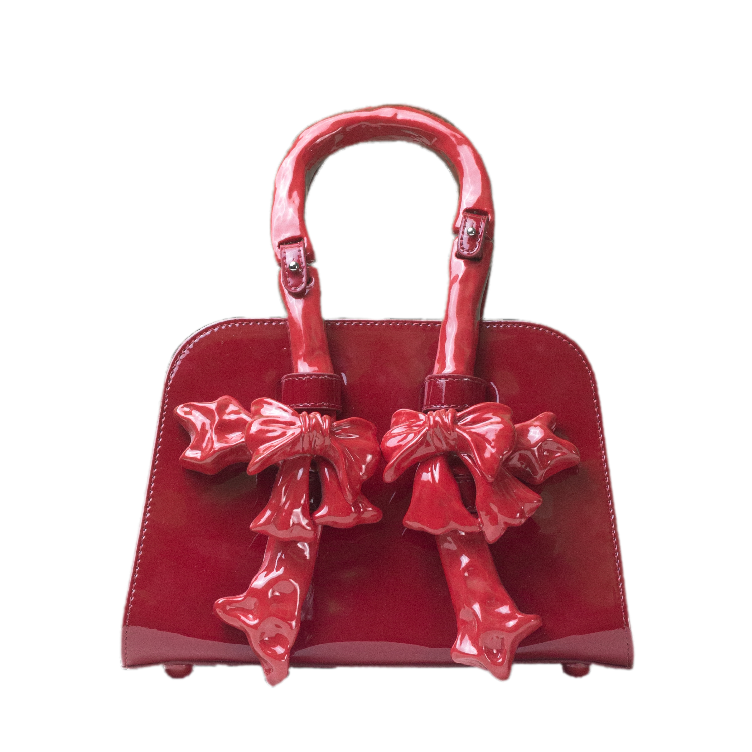 Glossy Bow Structured Handbag