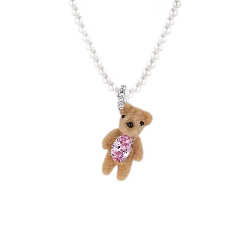 Flocked Teddy Bear Necklace