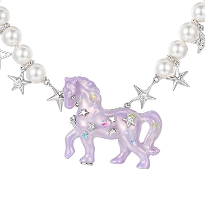 Pearl Horse Pendant Necklace
