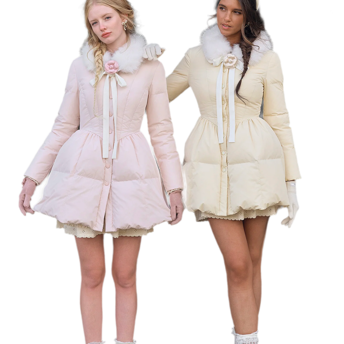 Satin Bow Fitted Down Coat