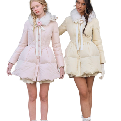 Satin Bow Fitted Down Coat
