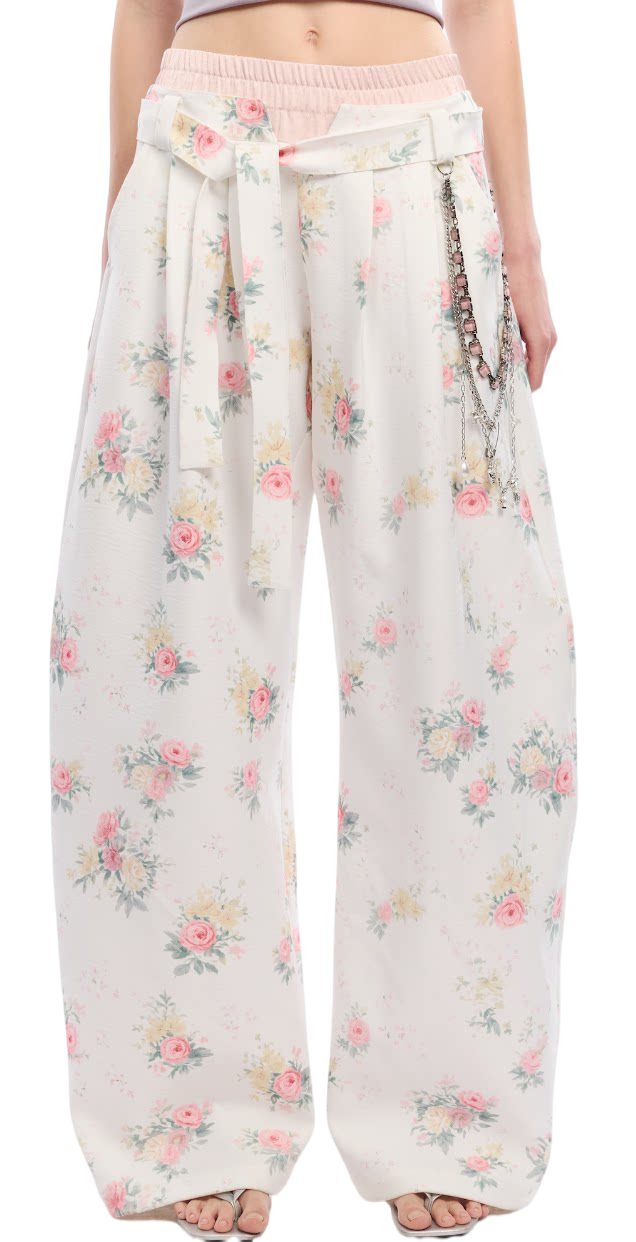 Floral Print Loose Wide Leg Pants