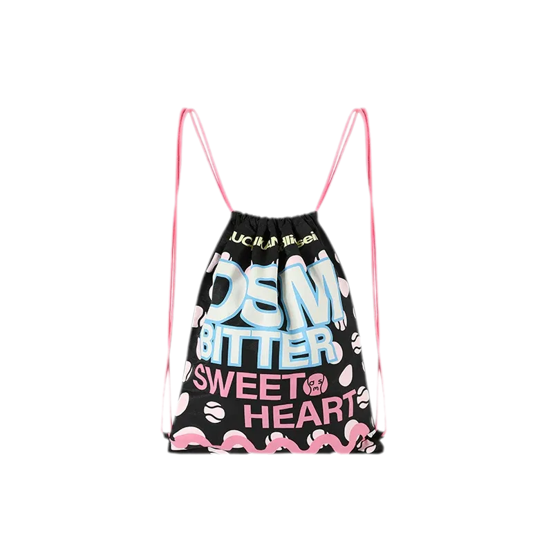 Screen-Printed Drawstring Shoulder Bag