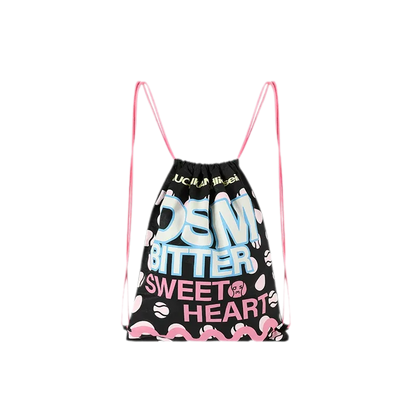 Screen-Printed Drawstring Shoulder Bag