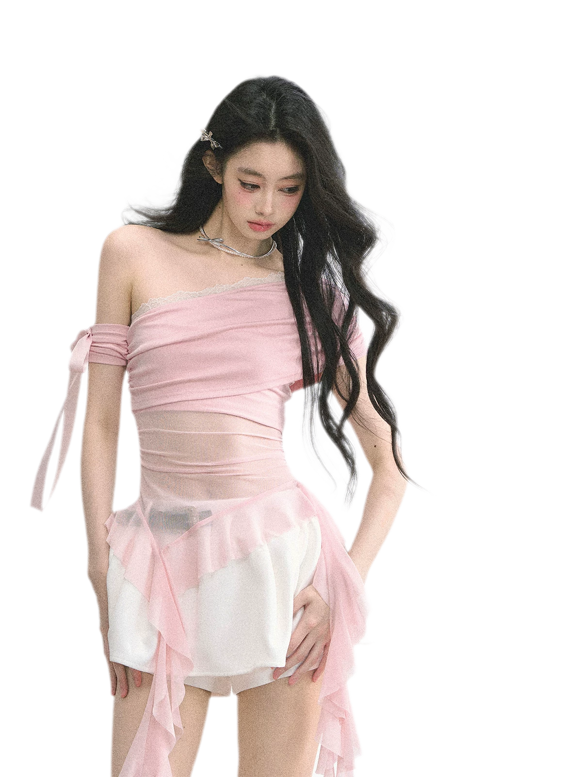 Sheer Asymmetric Mesh Tee
