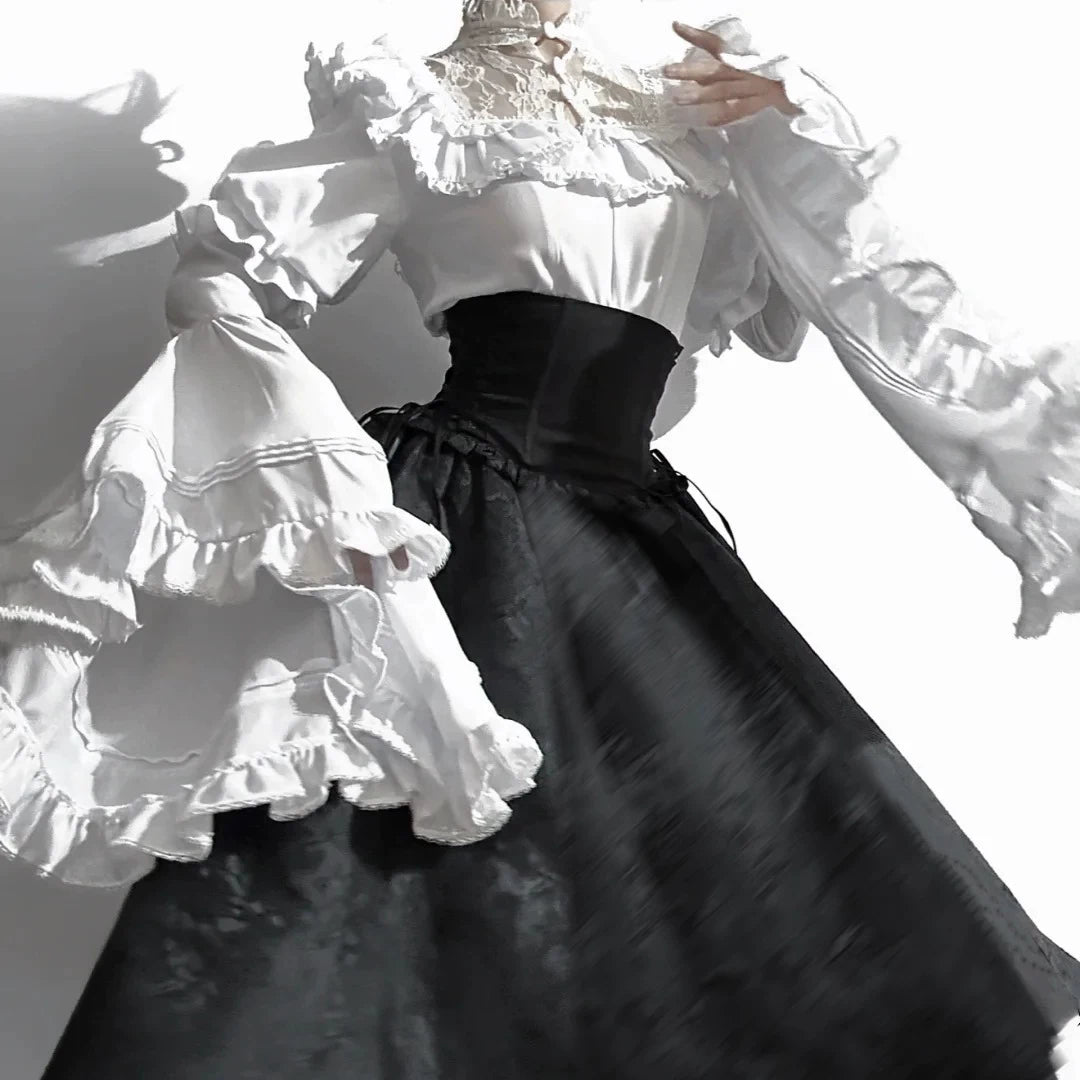 Victorian Ruffle Blouse Skirt Set