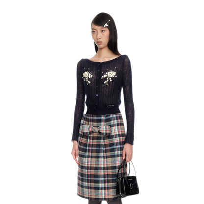 Beaded Floral Fitted Knit Top