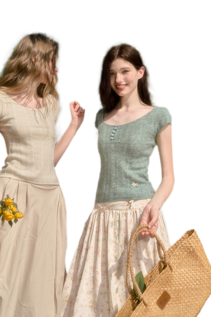 Soft Wool Fitted Short-Sleeve Top