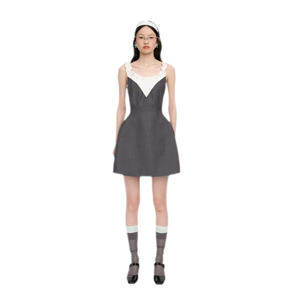 Ruffled Contrast Mini Dress