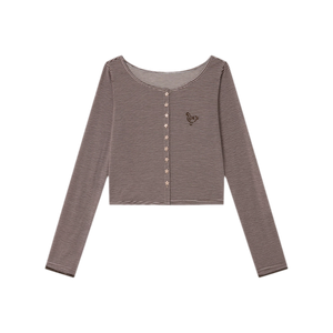 Pink and Coffee Striped Cardigan / S