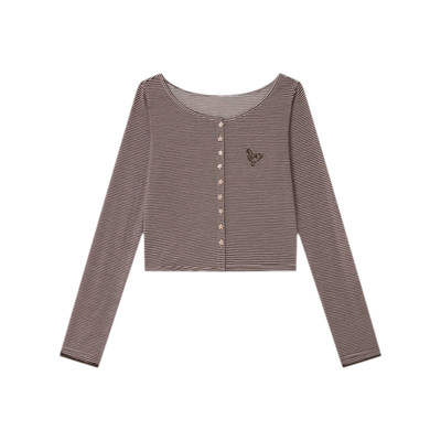 Pink and Coffee Striped Cardigan / S