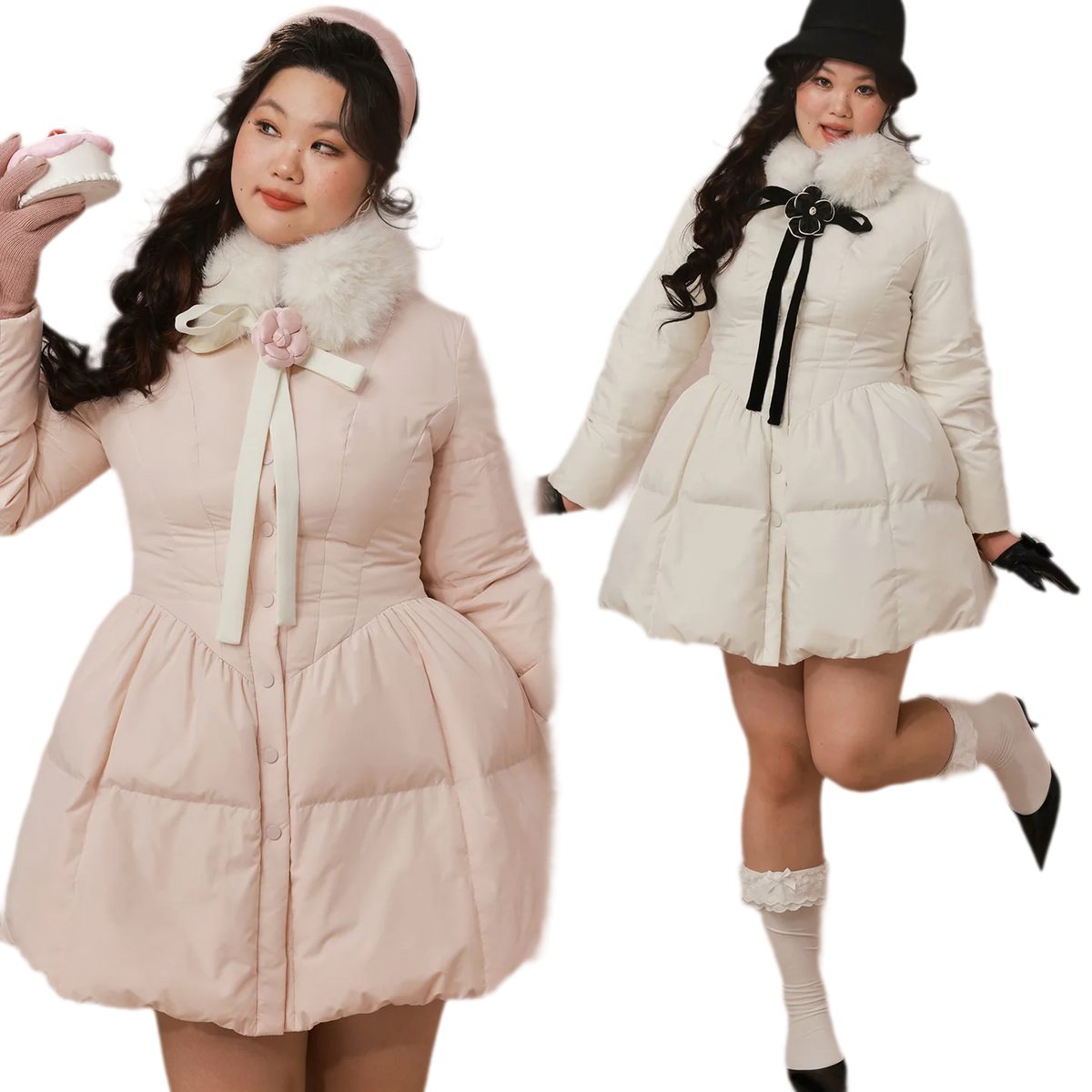 Satin Bow Fitted Down Coat