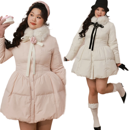 Satin Bow Fitted Down Coat