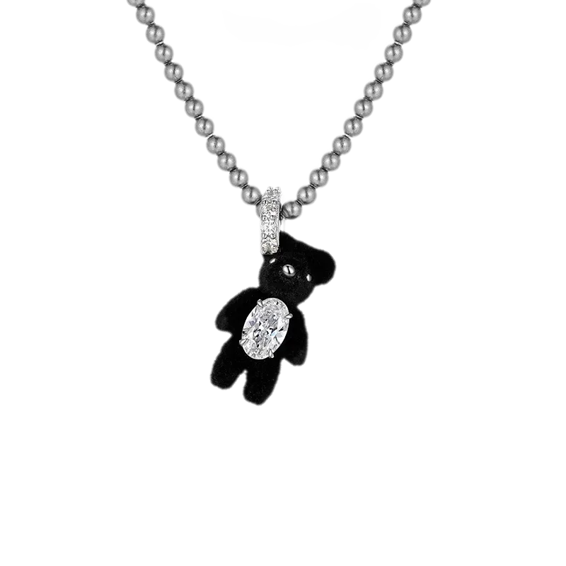 Flocked Teddy Bear Necklace