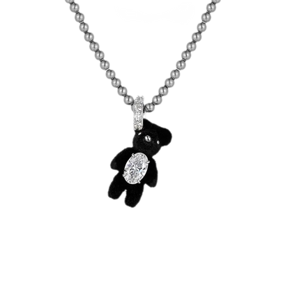 Flocked Teddy Bear Necklace