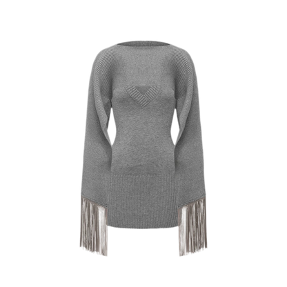 Deep V Fringe Knit Dress