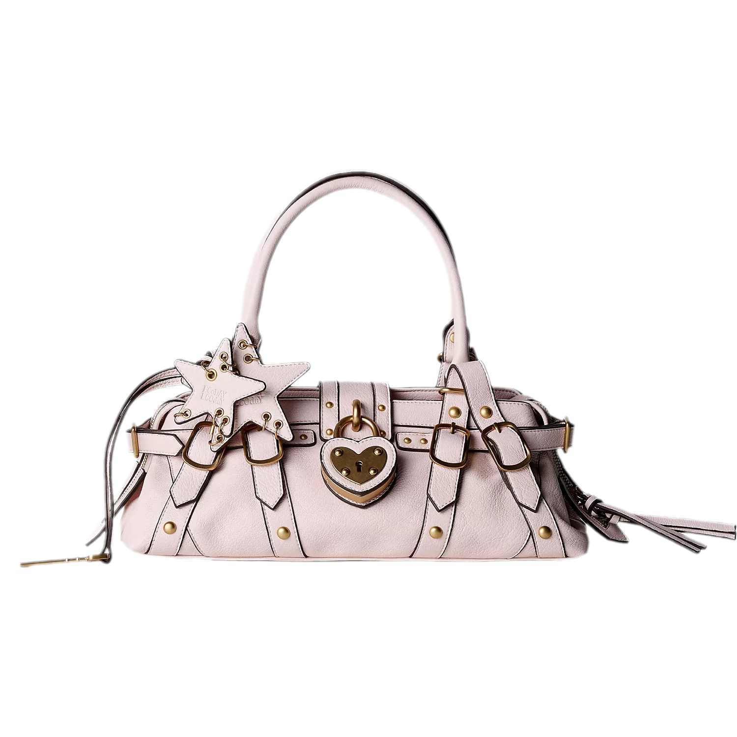 Textured Heart-Lock Top-Handle Bag