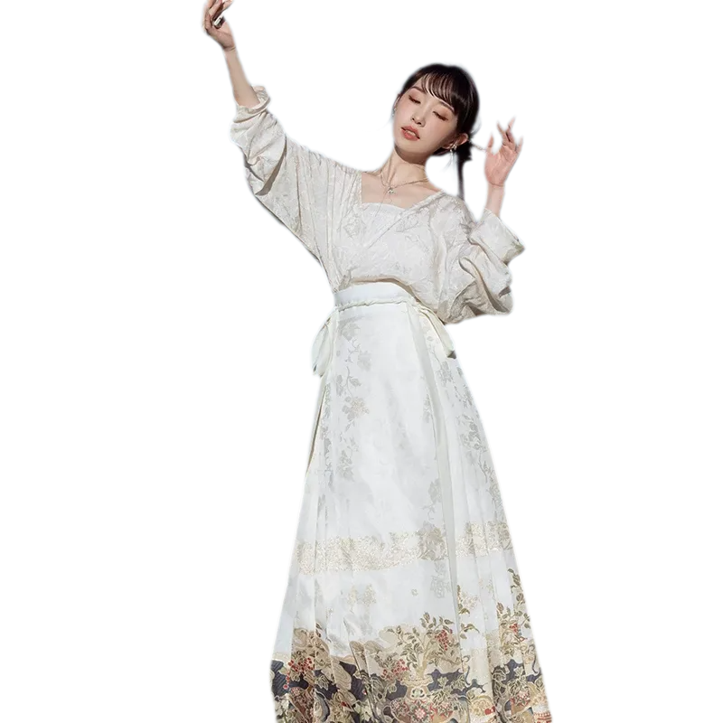 素瓷·九曜金枝 Porcelain Branches Ming-Style Mamian Skirt