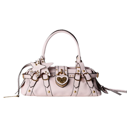 Textured Heart-Lock Top-Handle Bag